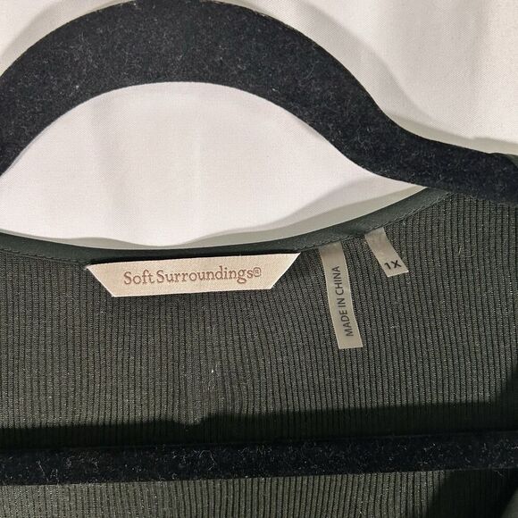 Soft Surroundings Blouse Women's 1X Green V-neck Long Sleeve Ribbed Back - Picture 5 of 9